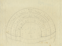 202619 Plattegrond van de plaatsing van de verschillende onderdelen van het orkest in de concertzaal van het Gebouw ...